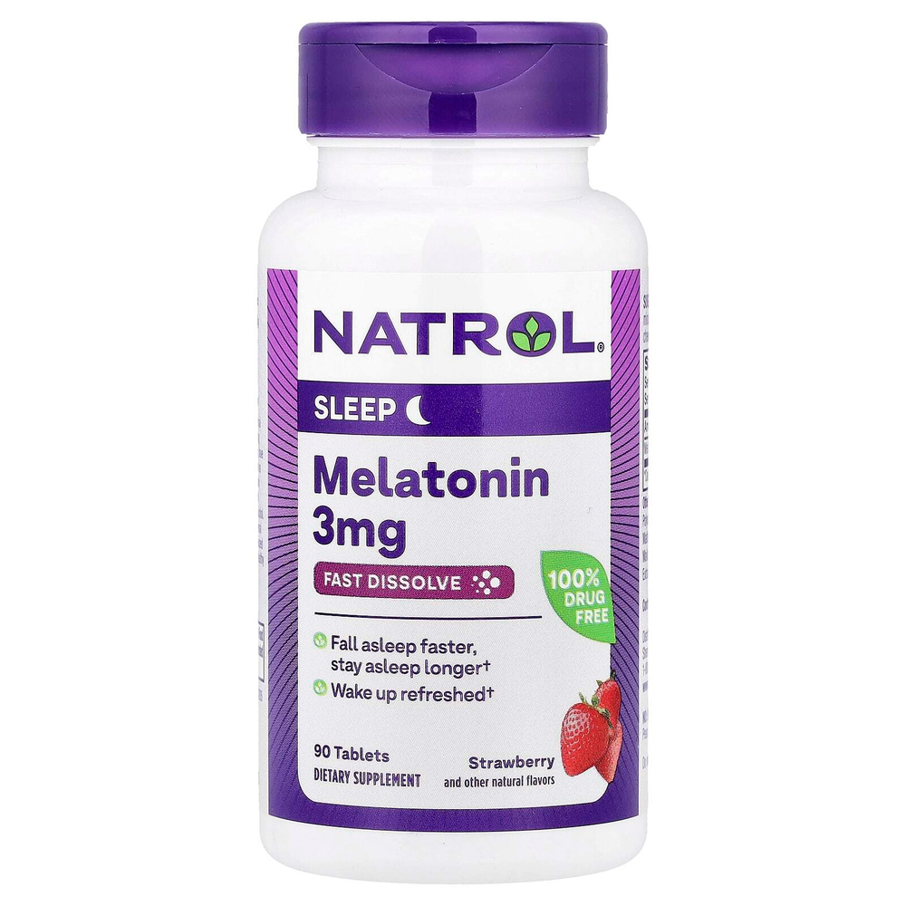 Natrol, Мелатонин, быстрорастворимые, клубника, 3 мг, 90 таблеток