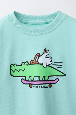 ZARA ФУТБОЛКА С АНИМАЛИСТИЧЕСКИМ ПРИНТОМ, БИРЮЗОВЫЙ