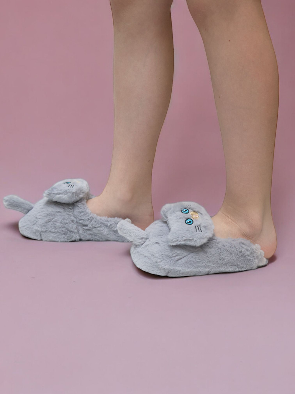 Тапочки детские Лиана, кигуруми Котики, темно-серый, 10-12 лет 21-22,5 см