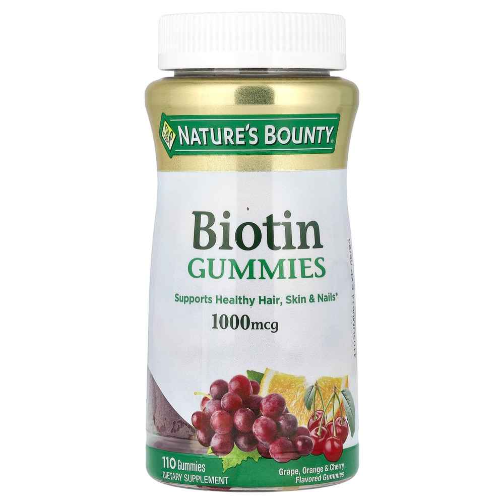 Nature's Bounty, жевательные таблетки с биотином, со вкусом винограда, апельсина и вишни, 1000 мкг, 110 жевательных таблеток