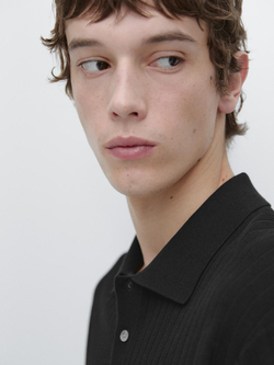 Massimo Dutti Поло из хлопковой трикотажной резинки, черный