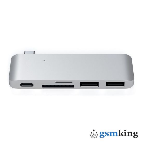 Satechi Type-C USB 3.0 Passthrough Hub (Type-C to 2 x USB 3.0 ports + SD card slot + Micro SD card + USB Type-C) Silver ST-TCUPS