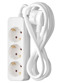 Удлинитель сетевой для розетки ФОТОН 16А 5м 3 розетки с заземлением белый, ГОСТ