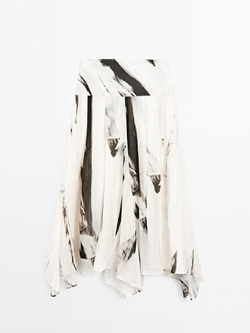 Massimo Dutti Юбка миди с струящимся мраморным принтом, кремовый