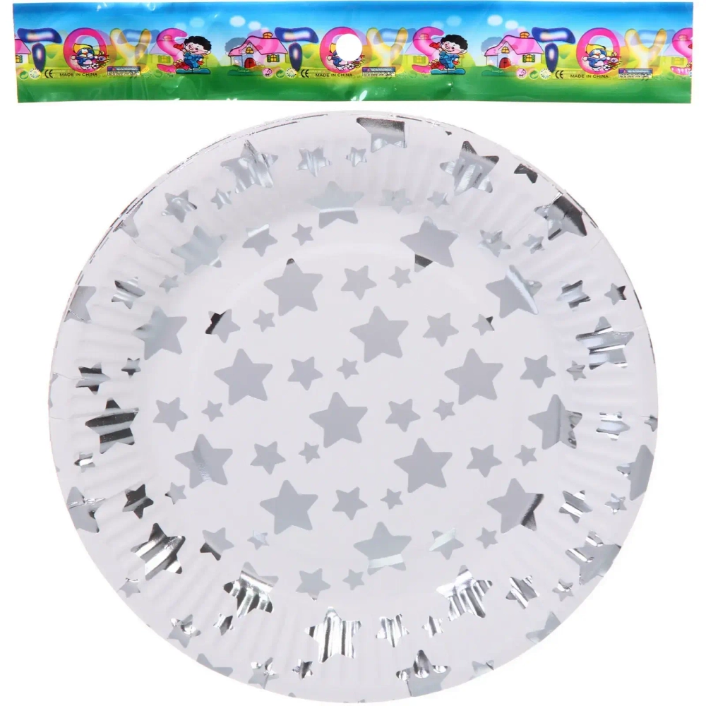 Тарелка бумажная 18 см в наборе 10 шт «Звездное синяие», серебро