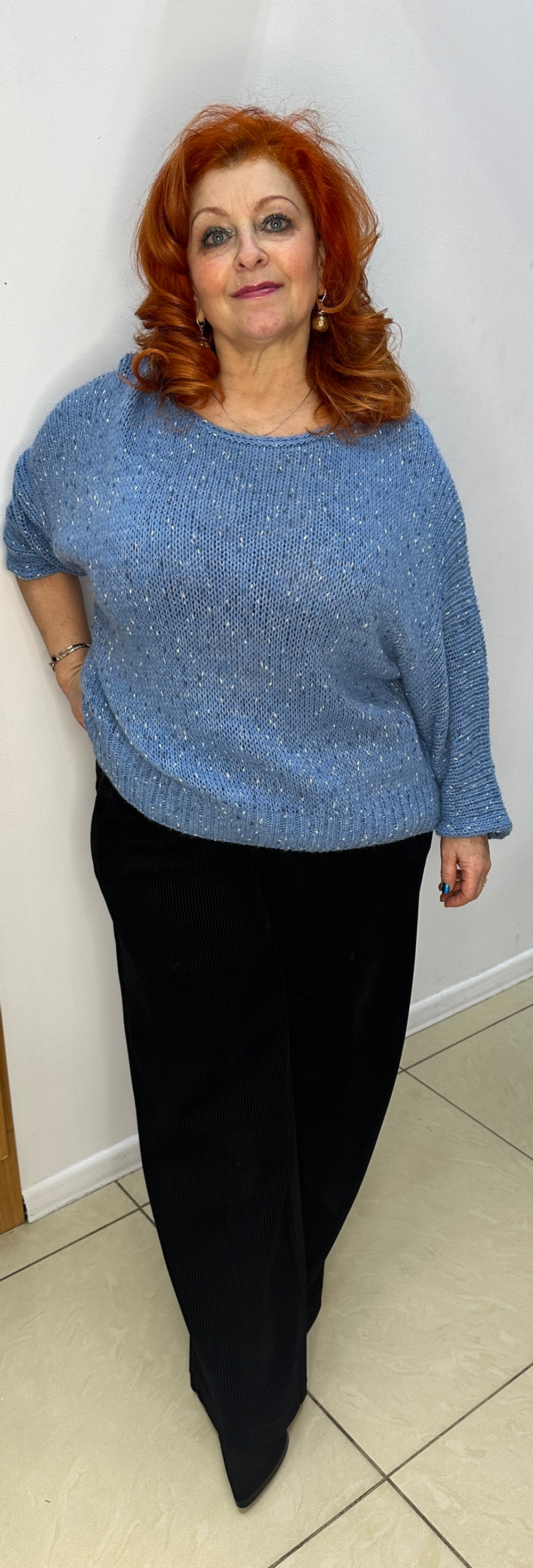 Итальянский синий меланжевый блузон-джемпер