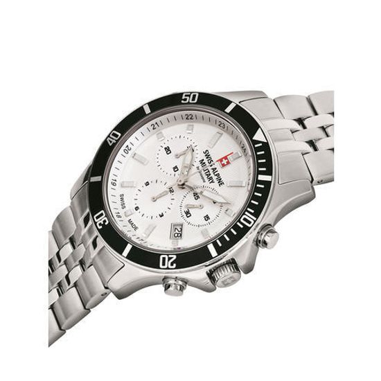 С браслетом Мужские наручные часы с серебряным браслетом Swiss Alpine Military 7022.9132 chronograph 42mm 10ATM