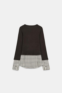 ZARA КОМБИНИРОВАННАЯ ФУТБОЛКА В КЛЕТКУ, КОРИЧНЕВЫЙ