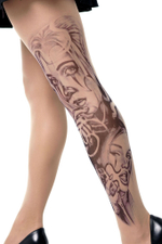 Колготки +size с имитацией тату в виде клоунесс (Размер: XL-XXL-XXXL) (Цвет: бежевый)