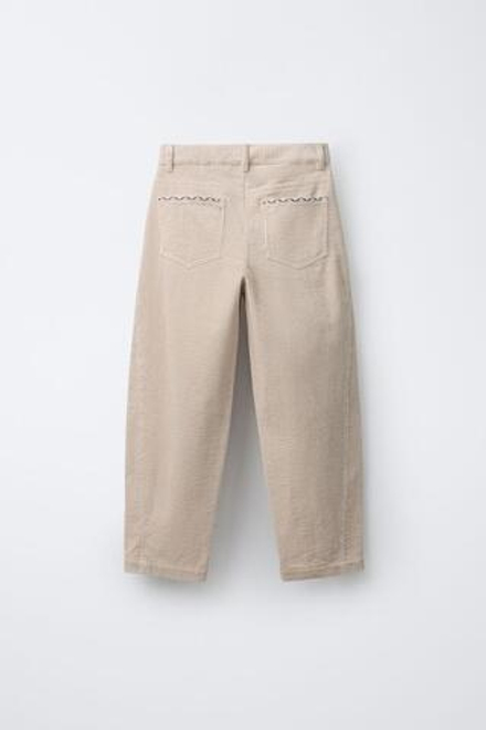 ZARA ВЕЛЬВЕТОВЫЕ БРЮКИ BARREL С ВЫШИВКОЙ, ЭКРЮ