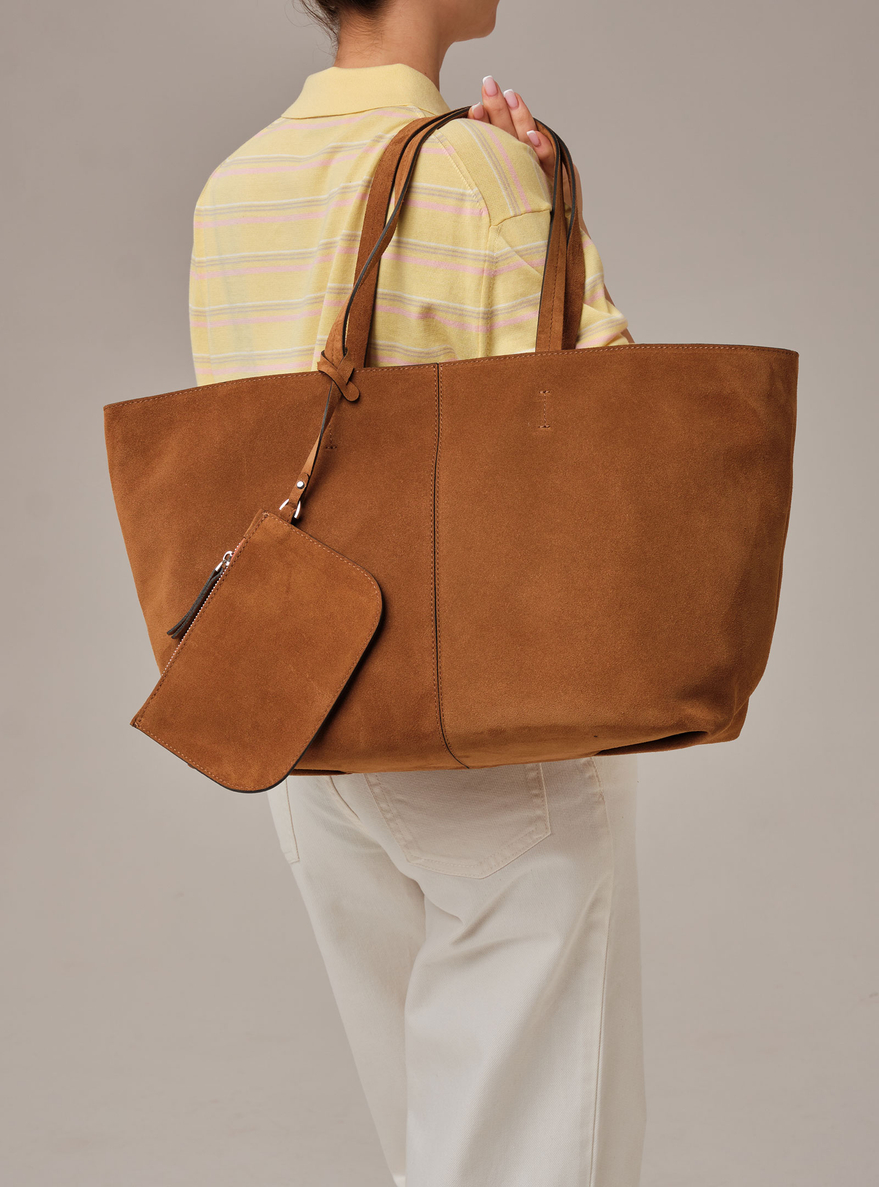 Замшевая сумка шоппер Texas DBR 31390 коричневый лист