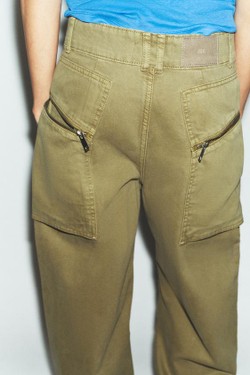 ZARA ДЖИНСЫ Z1975 КАРГО СО СРЕДНЕЙ ПОСАДКОЙ И МОЛНИЯМИ, ХАКИ