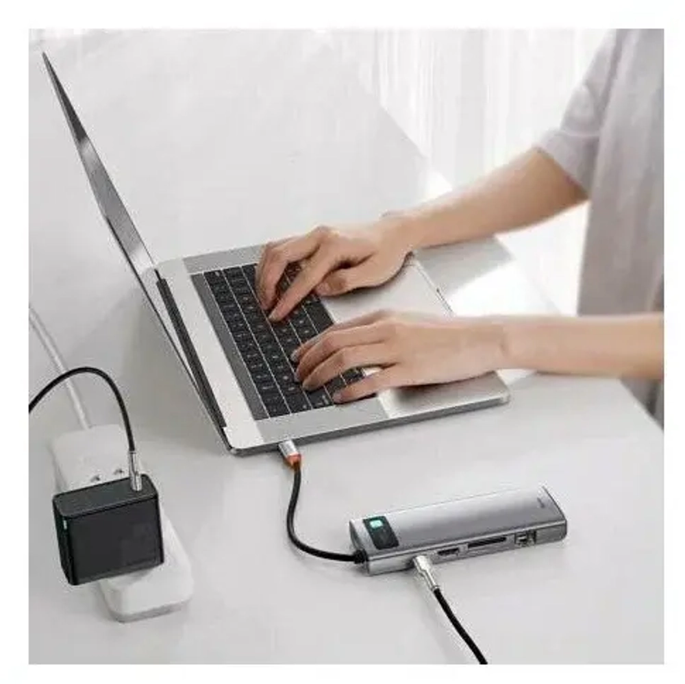 Адаптер Baseus 9 в 1 Starjoy Type-C HUB на HDMI*2/USB 3.0*2/USB 2.0/PD/SD/TF/RJ45 (BS-OH047) (Space Gray)