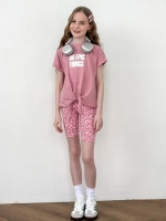 Розовый костюм для девочки на лето