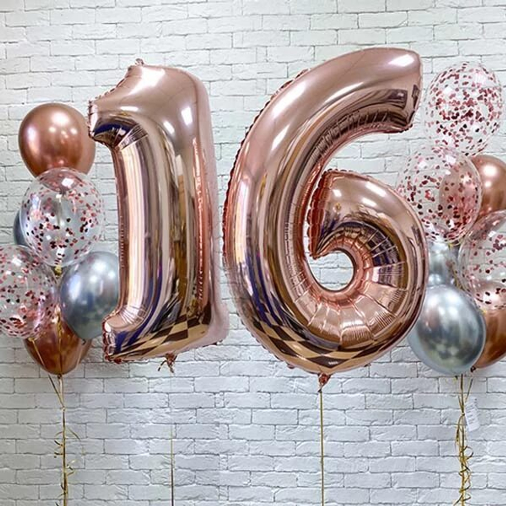 Сет воздушных шаров Розовое золото с цифрами