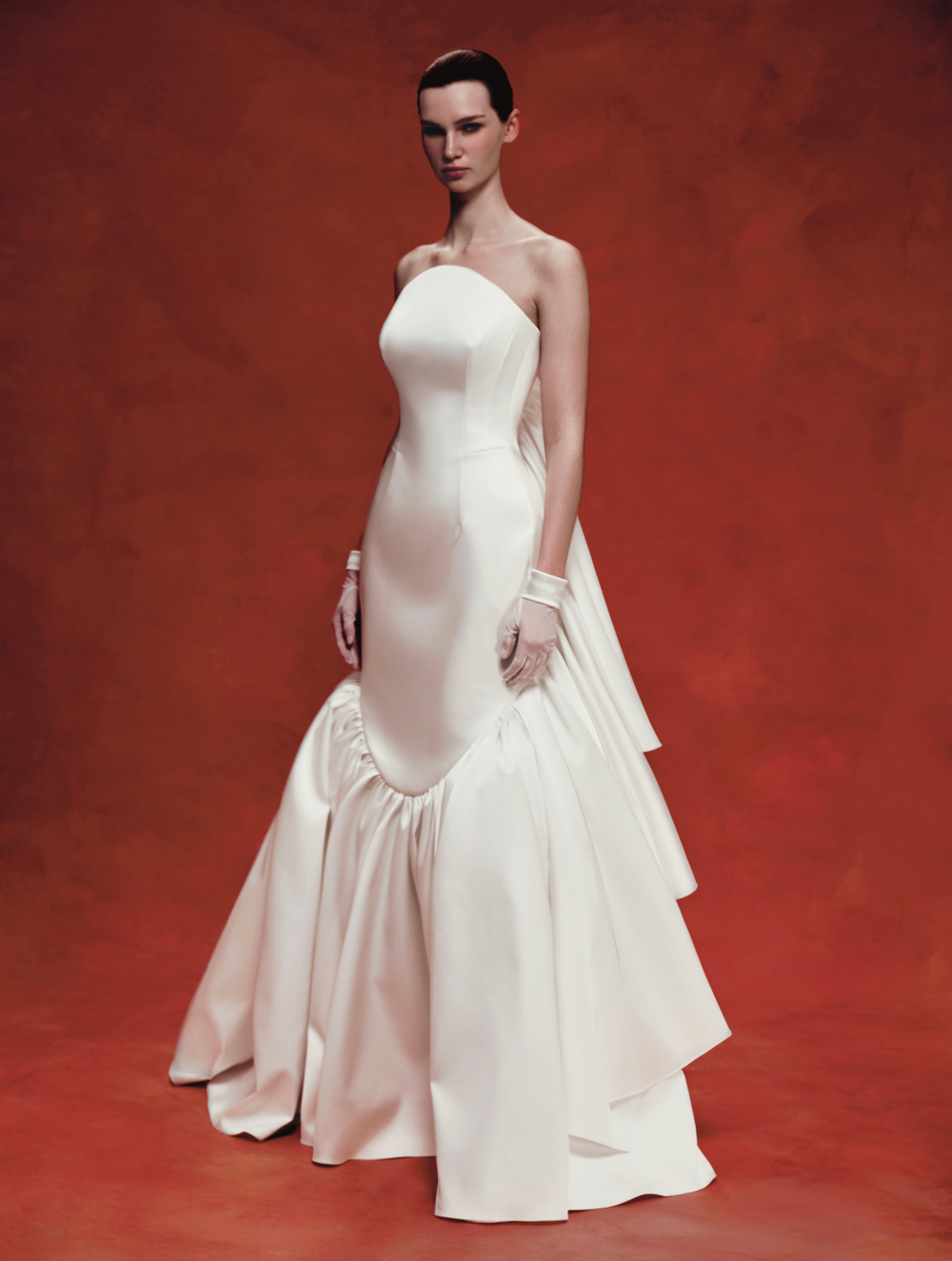 Корсетное платье макси из вискозы и шелка с оборками