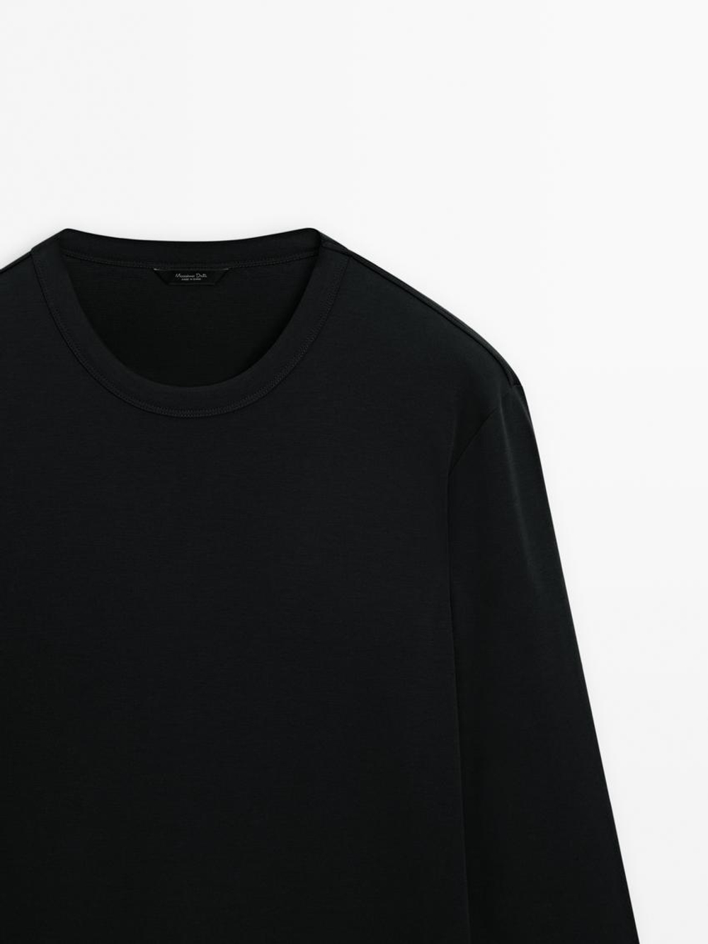 Massimo Dutti Футболка из смесового хлопка, черный