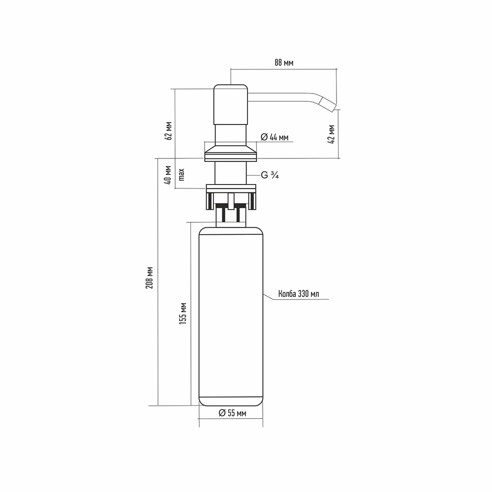 Дозатор для жидкого моющего средства ML-D01 графит (342) объем 330 мл