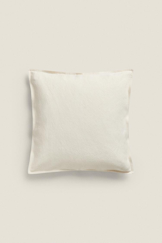 ZARA HOME ЛЬНЯНОЙ ЧЕХОЛ НА ПОДУШКУ, ЖЕЛТОВАТО-БЕЛЫЙ