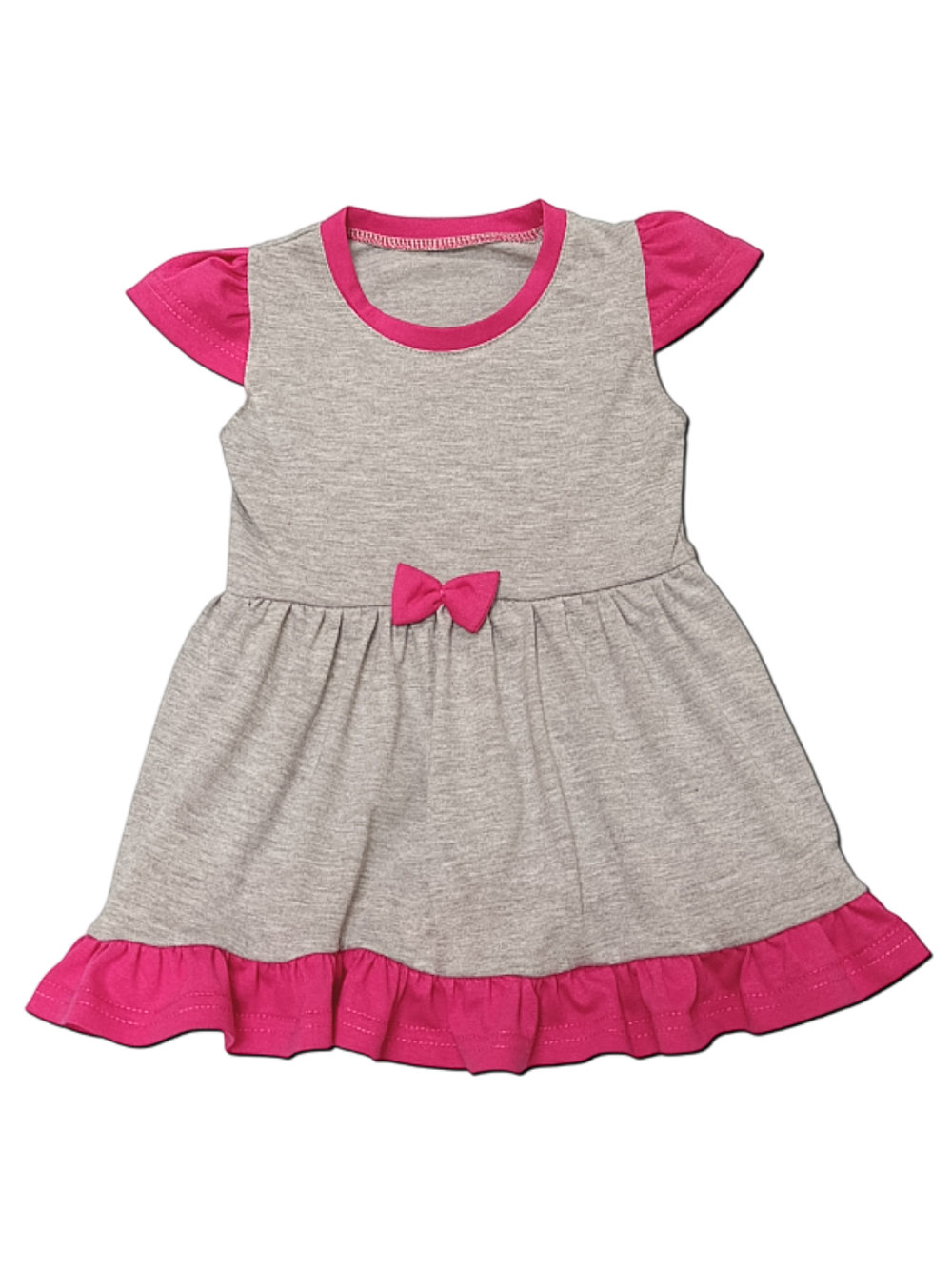 10569 Платье детское с оборкой, с бантом на талии кулирка серый меланж (64-122/128)