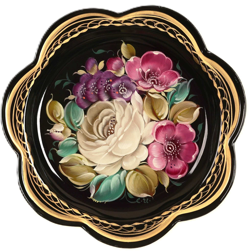 Жостовский поднос декоративный, размер 18 см (A1), металлический