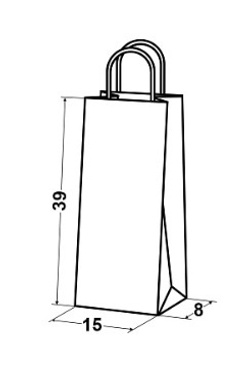 Крафт пакеты с кручёными ручками под бутылку 39х15х8см, 90гр/м белые (1/250шт)