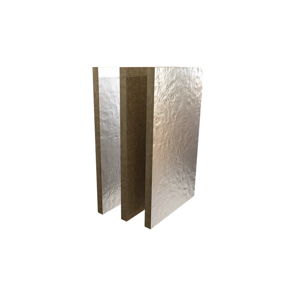 Плита из минеральной ваты на основе горных пород базальтовой группы кашированная армированной алюминиевой фольгой для тепловой изоляции плоских поверхностей каминов, печей, высокотемпературного оборудования ФАЙЕР БАТТС Кф, РОКВУЛ