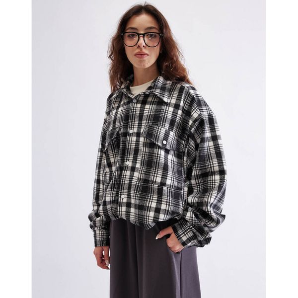 Рубашка с шерстью клетка черно-белая - фото 6