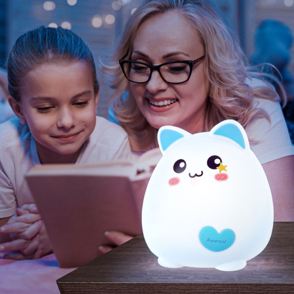 Ночник - светильник светодиодный ЭРА NLED-414-2W-BU аккумуляторный мягкий силиконовый белый с синим | Ночники