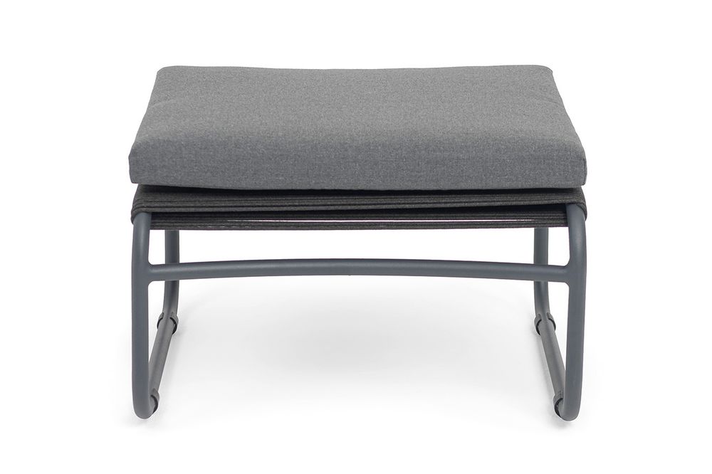 "Ането" пуф плетеный из роупа, каркас алюминий темно-серый (RAL7024) муар, роуп темно-серый круглый