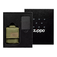 Набор Zippo в подарочной коробке (чёрная зажигалка Black Crackle и зеленый нейлоновый чехол)