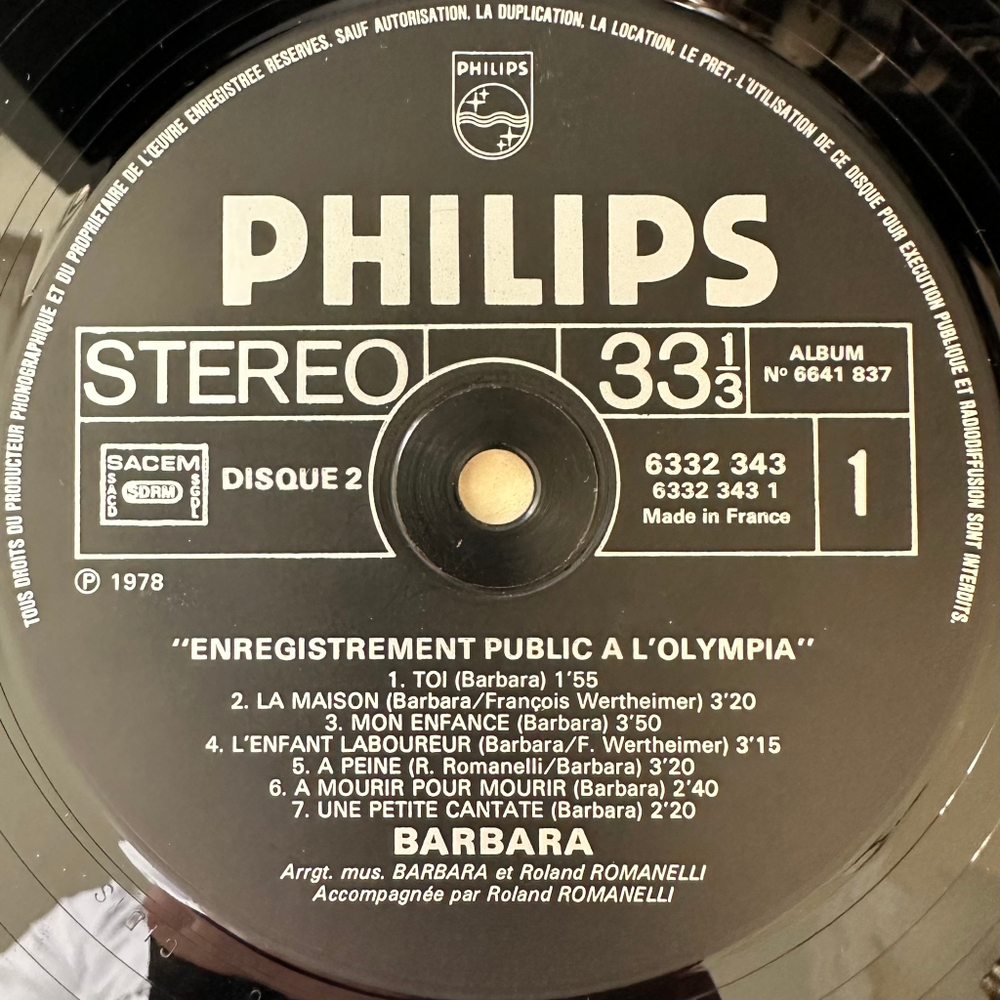 Barbara - Enregistrement Public a L'Olympia (Франция 1978г.)