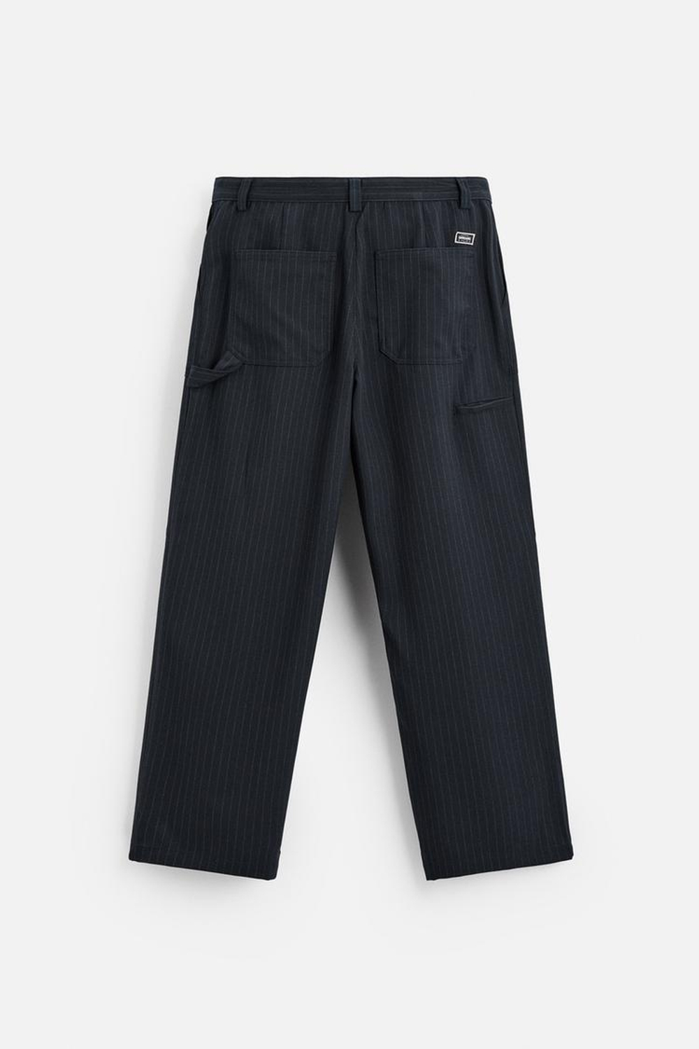 ZARA БРЮКИ КАРГО В ПОЛОСКУ С КАРМАНОМ, МОРСКОЙ СИНИЙ