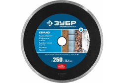 Алмазный отрезной сплошной диск ЗУБР Профессионал Керамо-25 250 мм, по граниту, мрамору, плитке 36655-250_z02