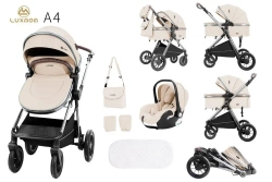 Коляска трансформер 3в1 с перекидной ручкой Luxmom A4 /бежевая