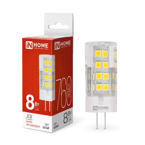 Лампа светодиодная LED-JCD 8Вт 230В G4 4000К БЕЛЫЙ 760Лм IN HOME