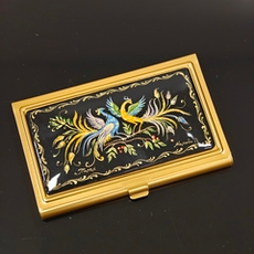 Визитница "Две Жар-птицы" (роспись Палех) желт.