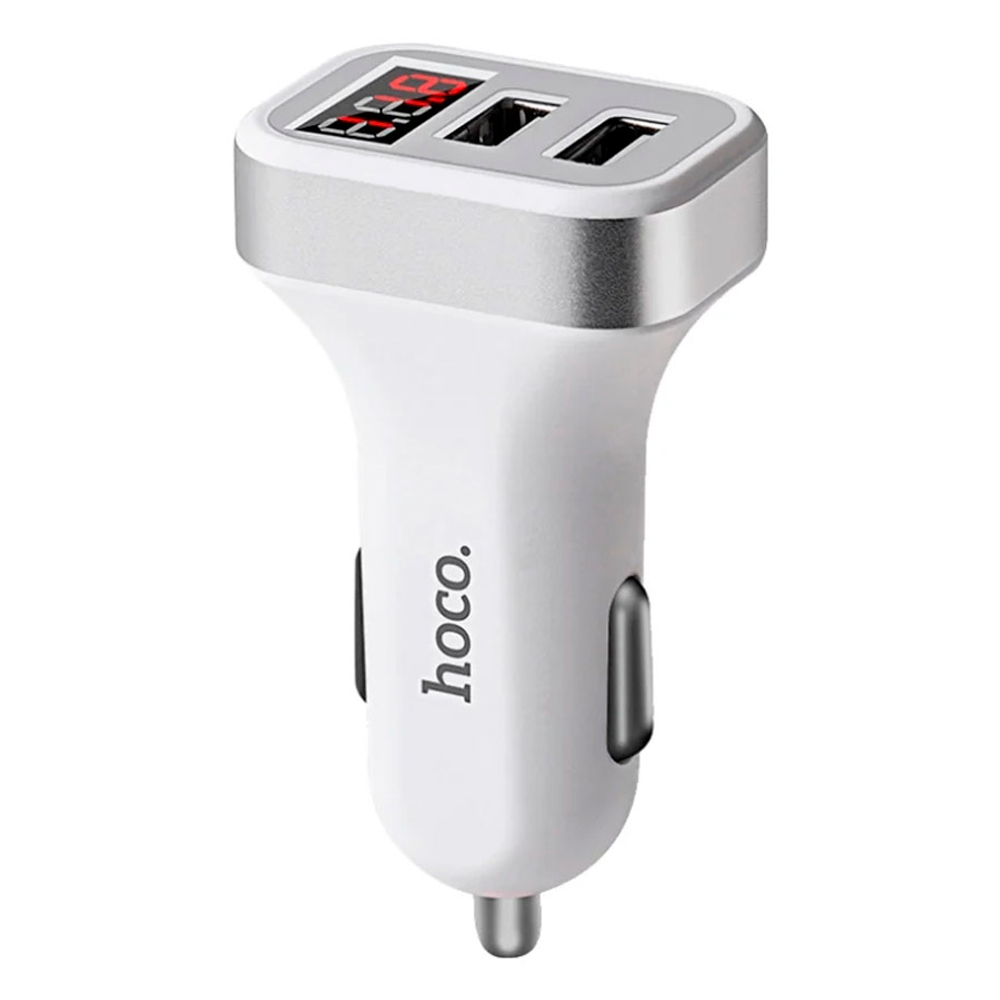 Автомобильное зарядное устройство USB Hoco Z3 (15.5W, 2 порта, с дисплеем) Белый