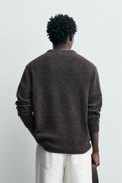 ZARA СВИТЕР ИЗ 100% ШЕРСТИ С ЭФФЕКТОМ ПРЯЖИ, РОЗОВАТО-КОРИЧНЕВЫЙ