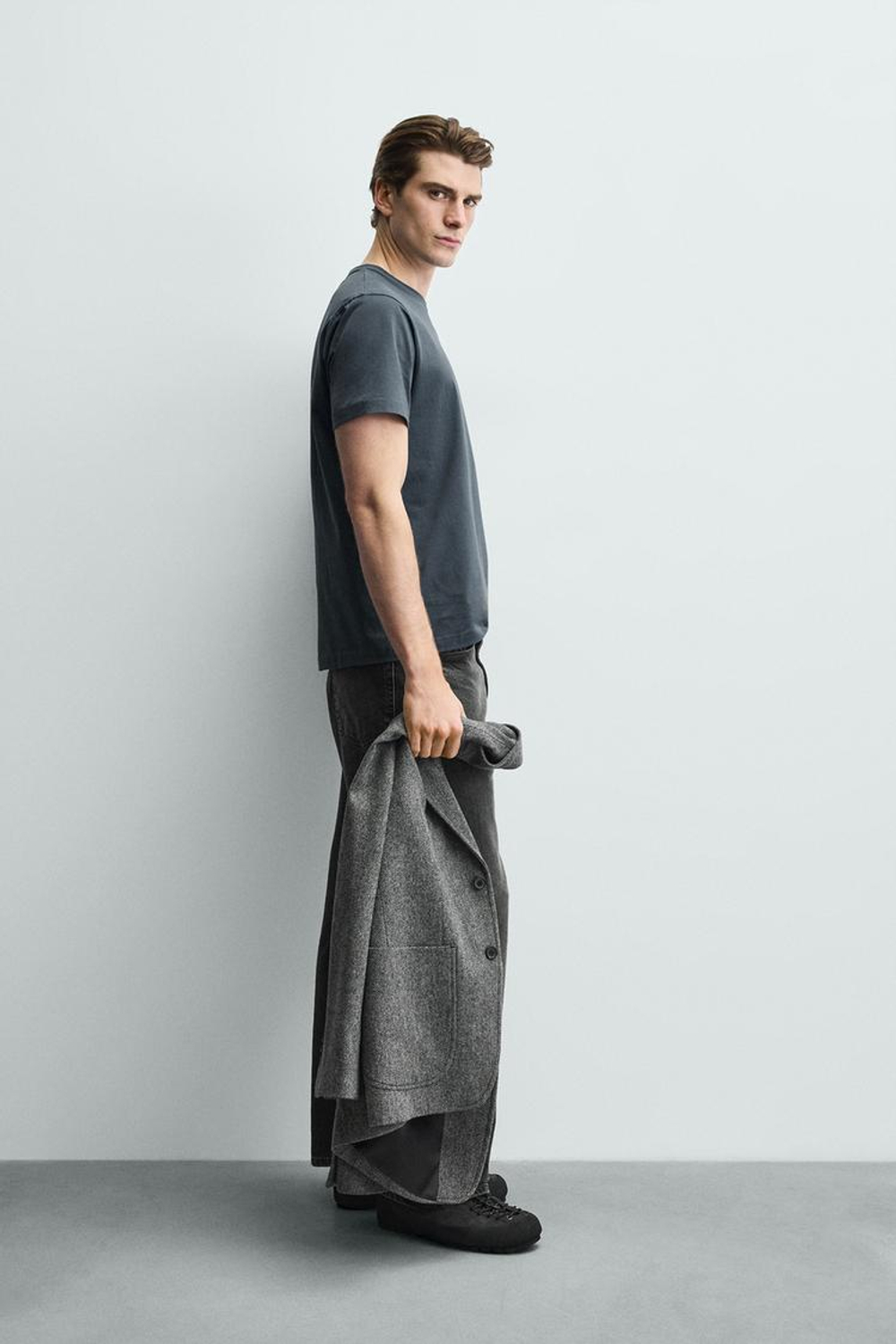 ZARA ФУТБОЛКА MEDIUM WEIGHT БАЗОВАЯ, СИНЕВАТЫЙ