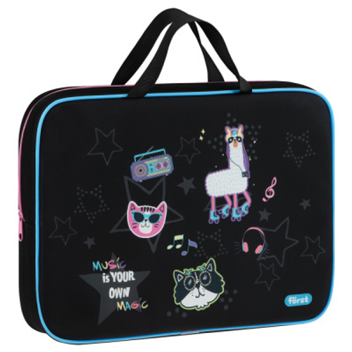 Папка текстильная с ручками 1 отделение, А4 Först "Disco Lama", 350*265*80мм, текстиль, на молнии