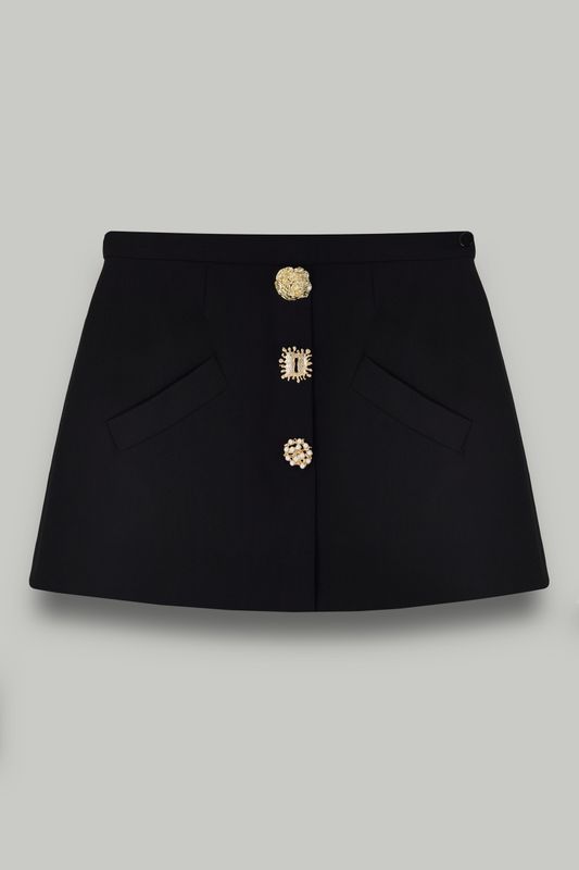 Юбка мини с золотыми пуговицами, черный