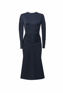 Платье-футляр из крепа с отрезной талией синее 09-02-23 FW