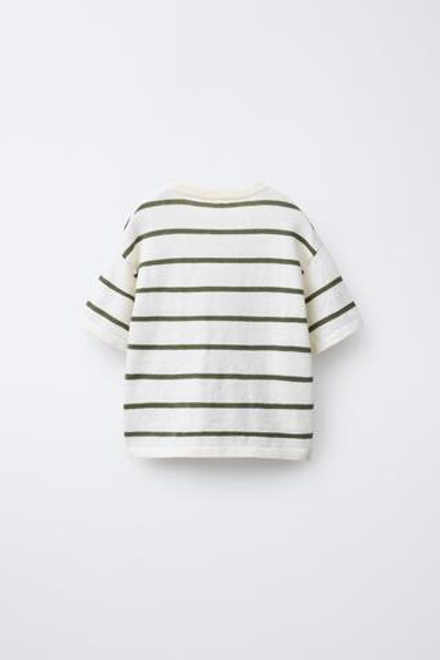 ZARA ТРИКОТАЖНАЯ ФУТБОЛКА В ПОЛОСКУ, ХАКИ