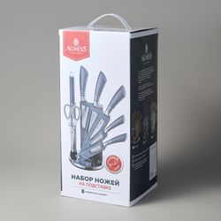 НАБОР НОЖЕЙ AGNESS С НОЖНИЦАМИ И МУСАТОМ НА ПЛАСТИКОВОЙ ПОДСТАВКЕ, 8 ПРЕДМЕТОВ (КОР=6НАБОР.)