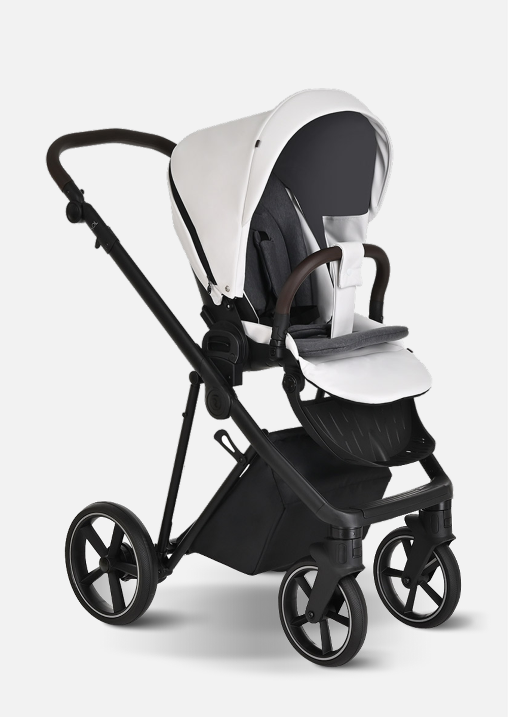 Roan Коляска 2 в 1 Sol Leather White Black Тем.коричневый