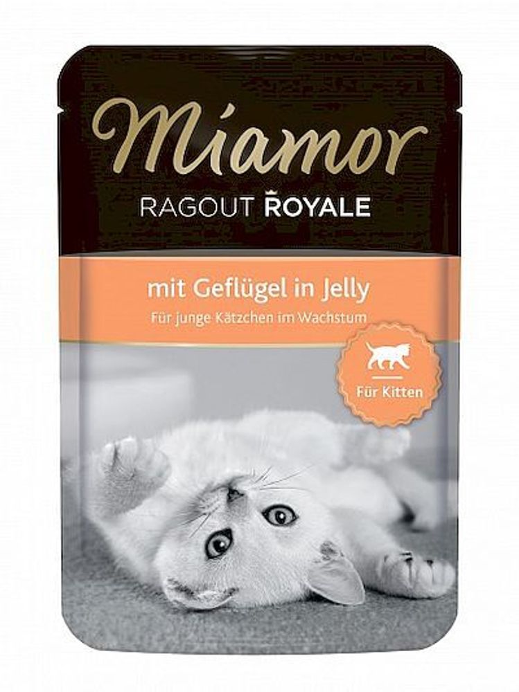 MIAMOR RAGOUT Kitten - mit Geflügel Kitten c Птицей кусочки в желе Пауч Влажный корм для котят - 0,1