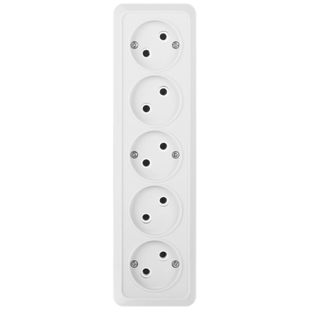 Розетка Intro Quadro 2-209-01 без заземления пятиместная 5х2P 16А-250В IP20 ОУ белый