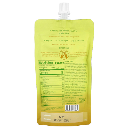 Everydaze, Sweet Jelly C, желе из конжака на растительной основе, ананас, 150 мл (5,07 жидк. Унции)