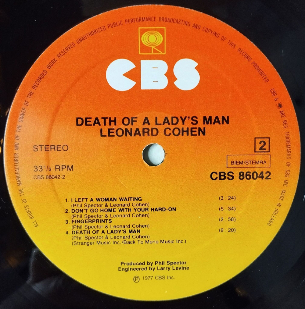 Винтажная виниловая пластинка LP Leonard Cohen Death Of A Ladies Man (Holland 1977)